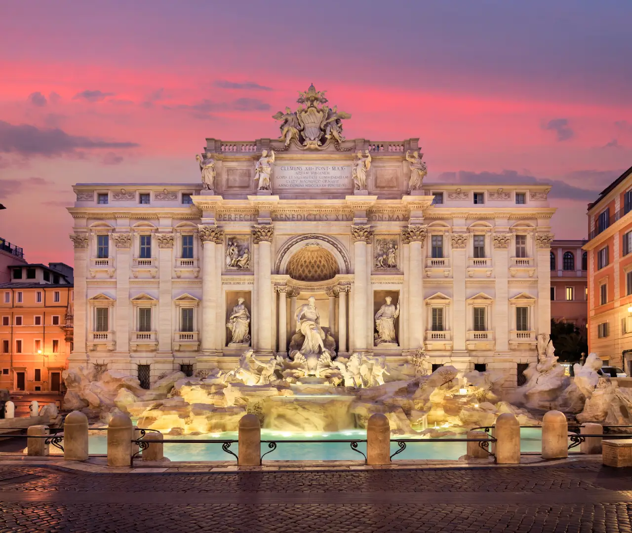 Trevi Fountain at sunset, Rome, Italy.